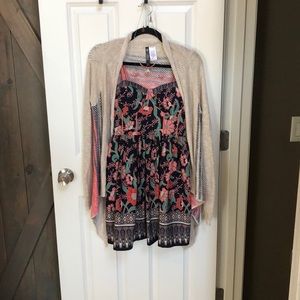 Dress, sweater, necklace and earrings